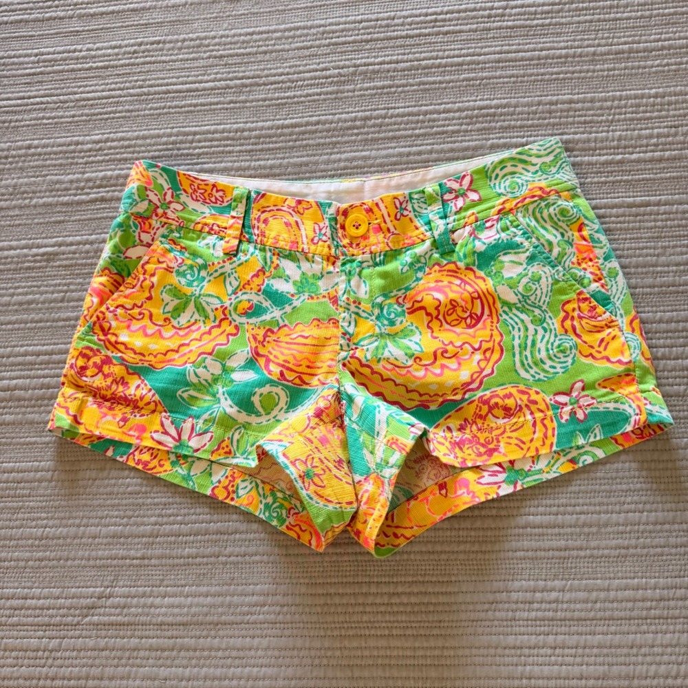 Lilly Pulitzer Women's Shorts Pink Yellow Green Paisley Corduroy Cotton 4
